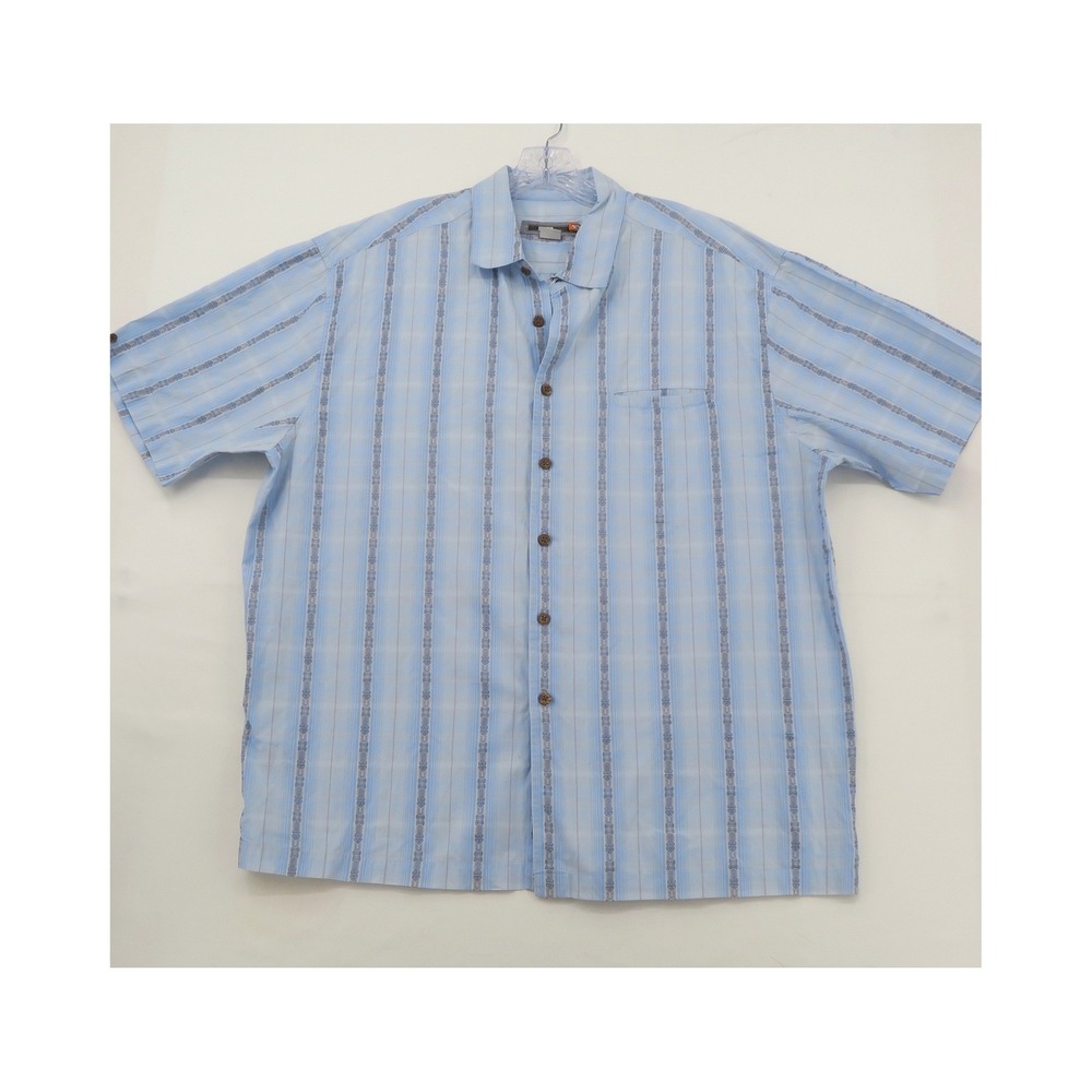 Quiksilver Edition Men XL Blue Striped Tribal Print Short Sleeve Button Up Shirt